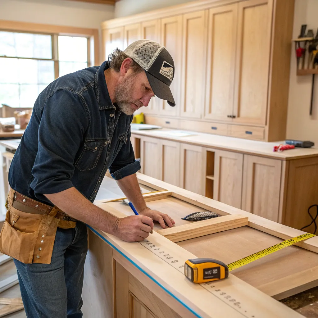 Michael Thompson working on a custom kitchen cabinetry project